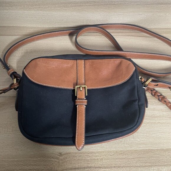 Fossil Handbags - Fossil Key Kendall Crossbody Bag Black Canvas Purse